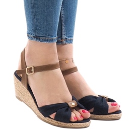 Sandali con zeppa blu navy espadrillas 1484-13 marrone 1