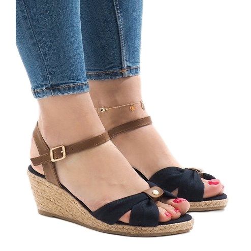 Sandali con zeppa blu navy espadrillas 1484-13 marrone 2