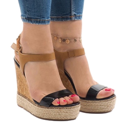 Sandali con zeppa laccati neri VB76063 marrone nero 1