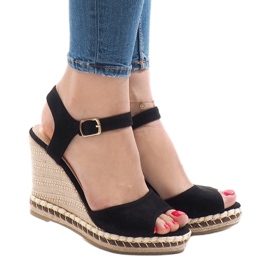 Sandali con zeppa in camoscio nero LM-806 1