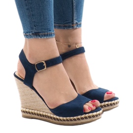 Sandali con zeppa in camoscio blu navy LM-806 1
