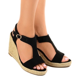Sandali neri con zeppa espadrillas H-69 nero 1