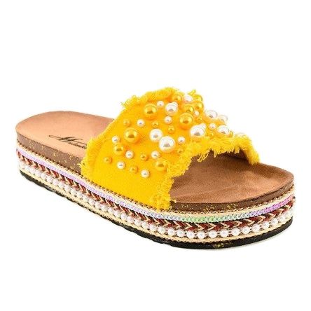 Ciabatte decorate gialle 1035 perle giallo 1