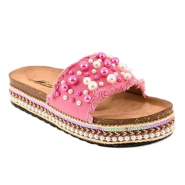 Ciabatte decorate rosa 1035 perle 1