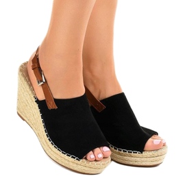 Sandali neri con zeppa espadrillas KA-20 nero 1