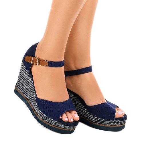 Sandali con zeppa blu navy espadrillas 9079 1