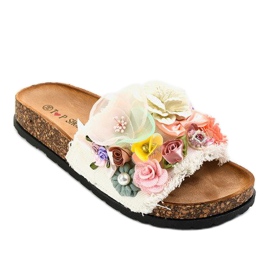 Pantofole bianche con fiori W-15 bianco 1