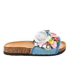 Pantofole blu con fiori W-15 multicolore 1