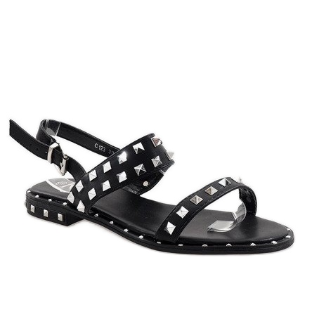 Sandali neri con borchie C123 nero 1