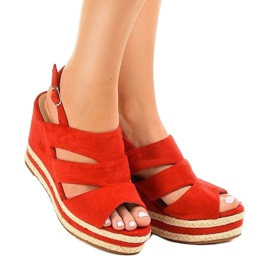 Espadrillas rosse, sandali con zeppa FG6 rosso 1
