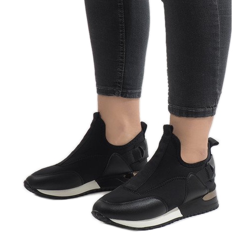 Sneakers nere in Lycra R-403 bianca nero 1