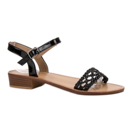 SHELOVET Sandali con tacco alto intrecciati nero 1