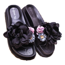 Queen Vivi Ciabatte In Camoscio Con Fiori nero 2