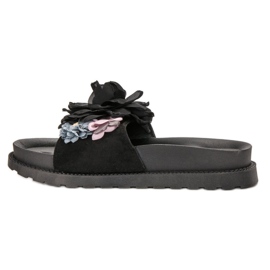 Queen Vivi Ciabatte In Camoscio Con Fiori nero 1