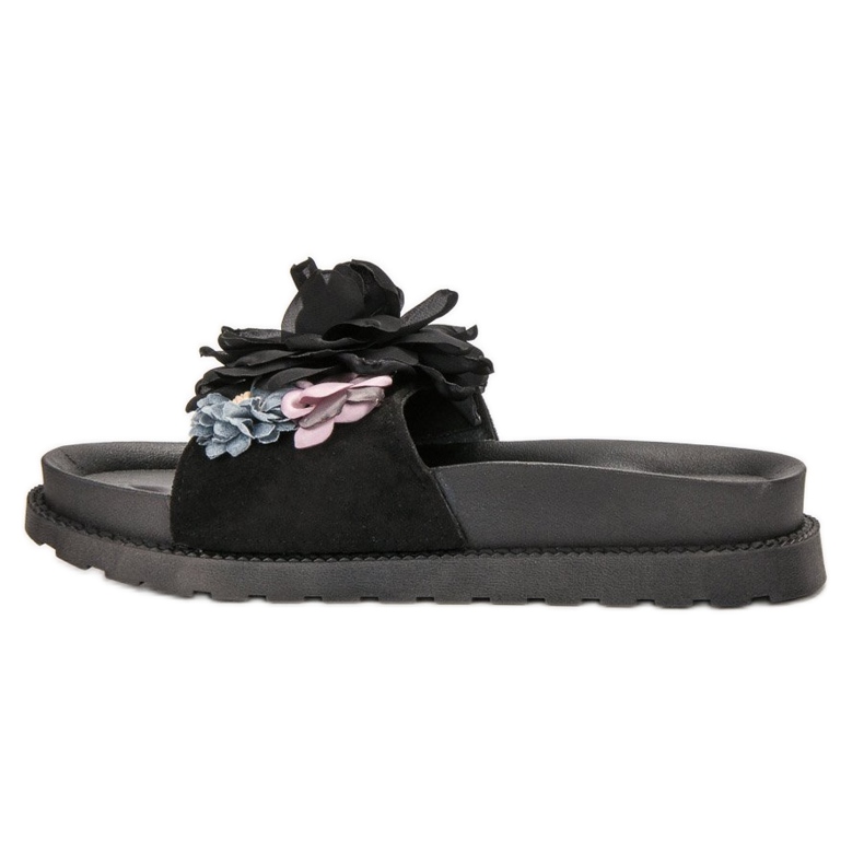 Queen Vivi Ciabatte In Camoscio Con Fiori nero 1