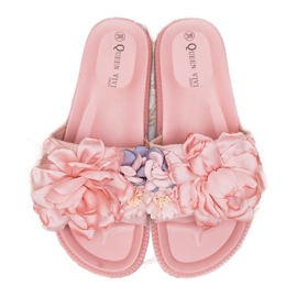 Queen Vivi Ciabatte In Camoscio Con Fiori rosa 2