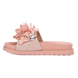 Queen Vivi Ciabatte In Camoscio Con Fiori rosa 1