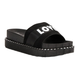 Queen Vivi Adoro le pantofole in pelle scamosciata nero 1
