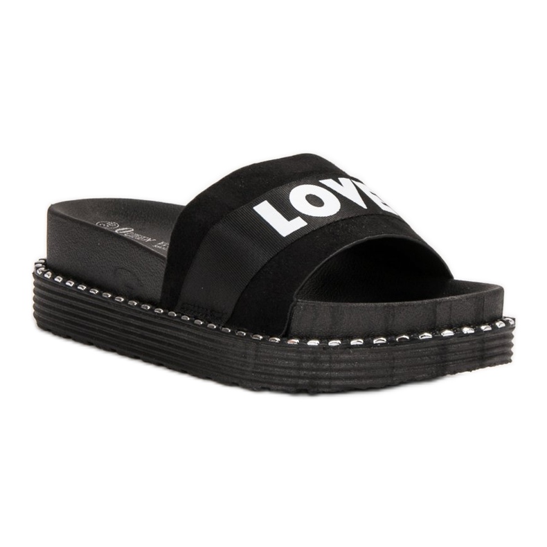 Queen Vivi Adoro le pantofole in pelle scamosciata nero 1