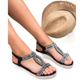 SHELOVET Sandali con zeppa con elastico nero 2