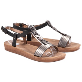 SHELOVET Sandali con fibbia nero grigio 1