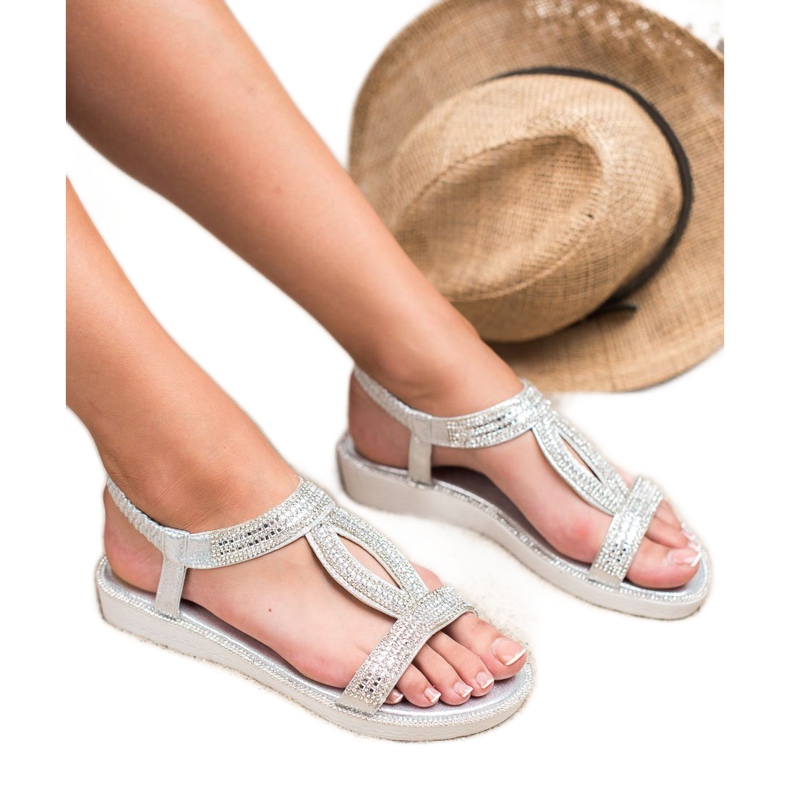 SHELOVET Sandali con zeppa con elastico grigio 1