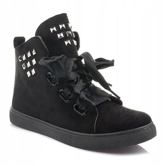 Stivaletti e fiocchi in pelle scamosciata TL0149-1 Nero 1