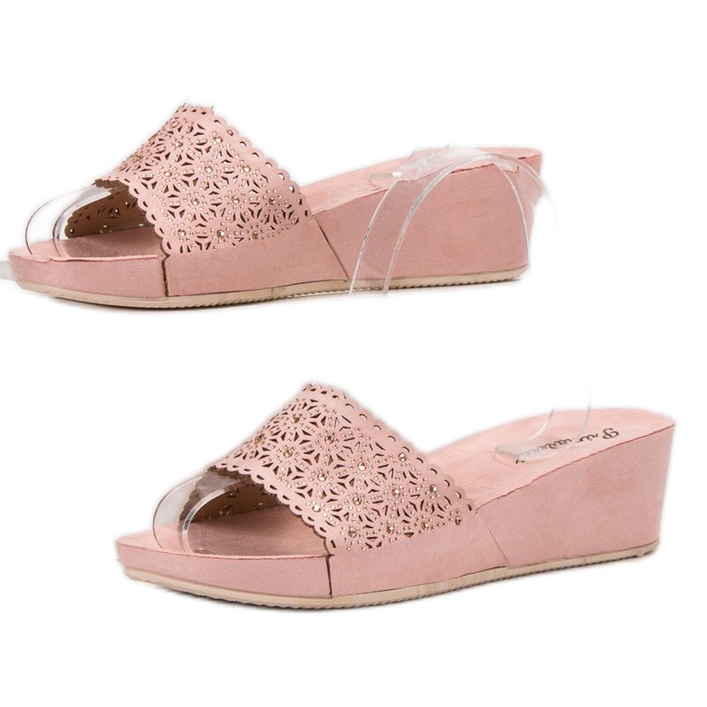 Primavera Pantofole con zeppa traforata rosa 1