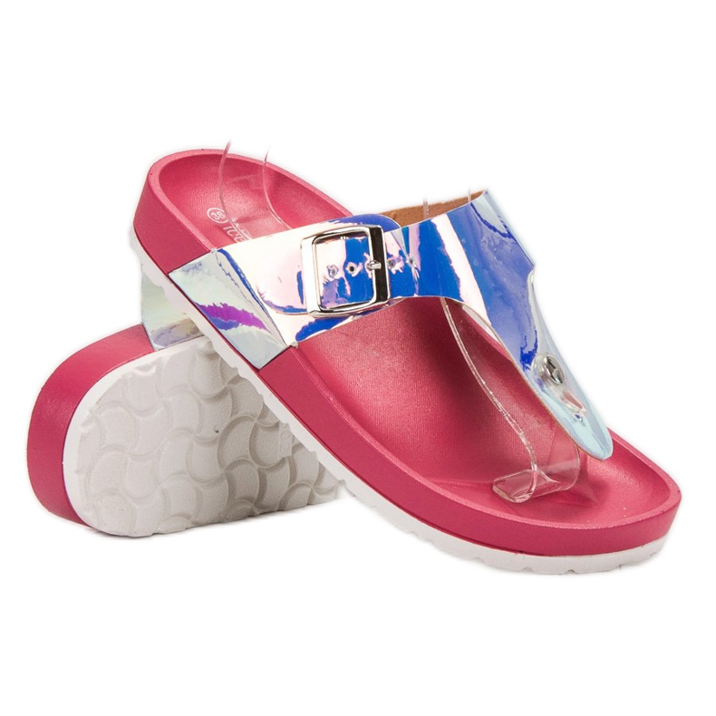 Ideal Shoes Infradito effetto olografico rosa 1