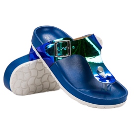 Ideal Shoes Infradito effetto olografico blu 1