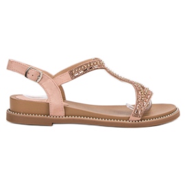 Bello Star Sandali In Camoscio Con Cristalli rosa 1