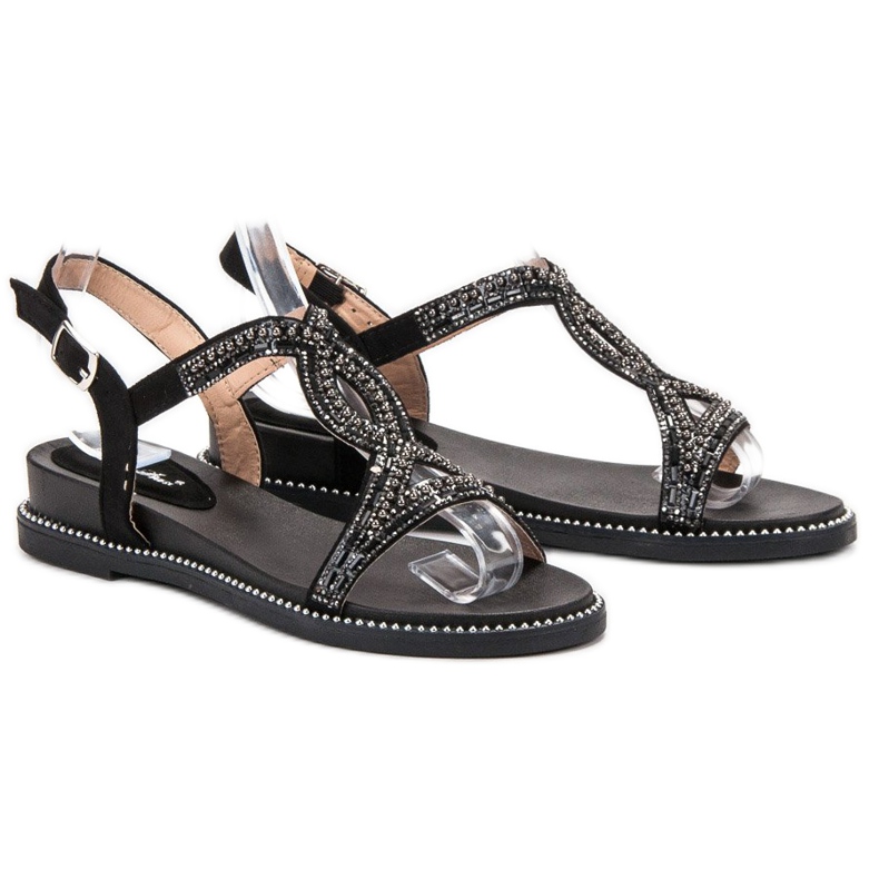 Bello Star Sandali In Camoscio Con Cristalli nero 1