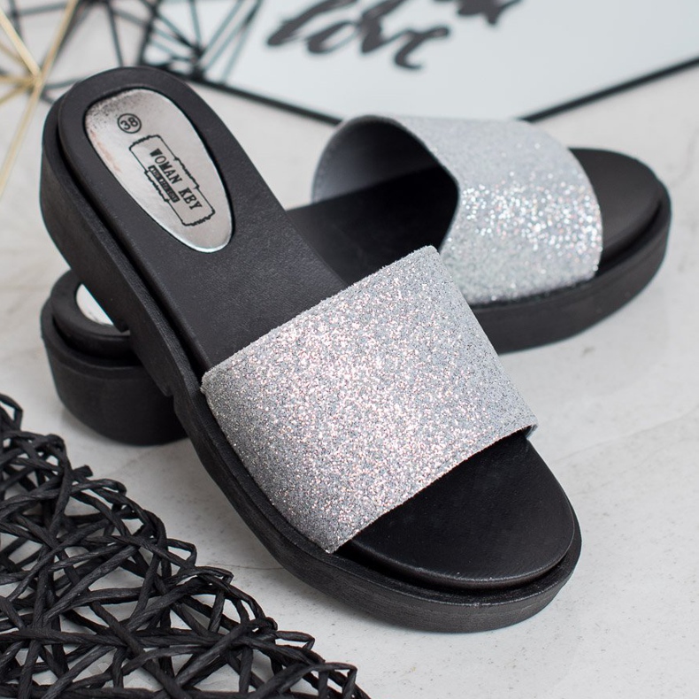 SHELOVET Pantofole con zeppa in gomma grigio 1
