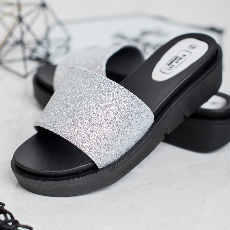 SHELOVET Pantofole con zeppa in gomma grigio 2