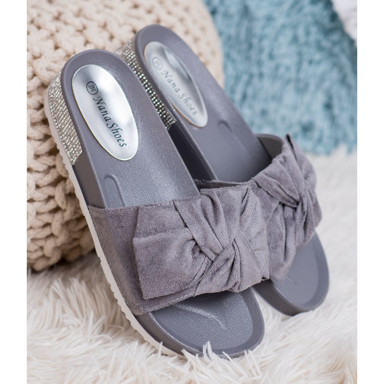 SHELOVET Ciabatte In Pelle Scamosciata Con Cubic Zirconia grigio 2