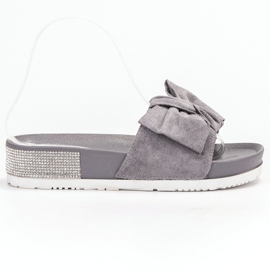 SHELOVET Ciabatte In Pelle Scamosciata Con Cubic Zirconia grigio 1