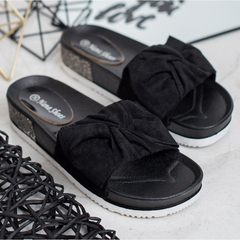 SHELOVET Ciabatte In Pelle Scamosciata Con Cubic Zirconia nero 2