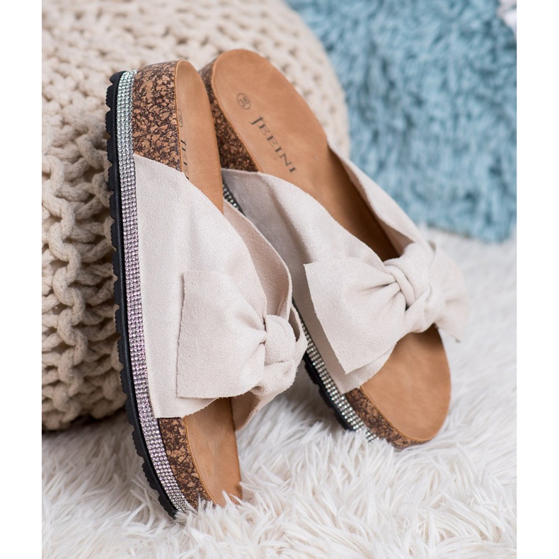 SHELOVET Pantofole In Camoscio Con Cristalli beige 2