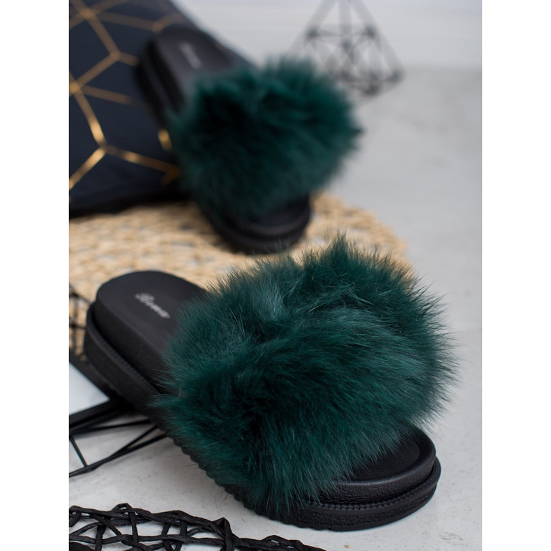 SHELOVET Pantofole Con Pelliccia verde 1