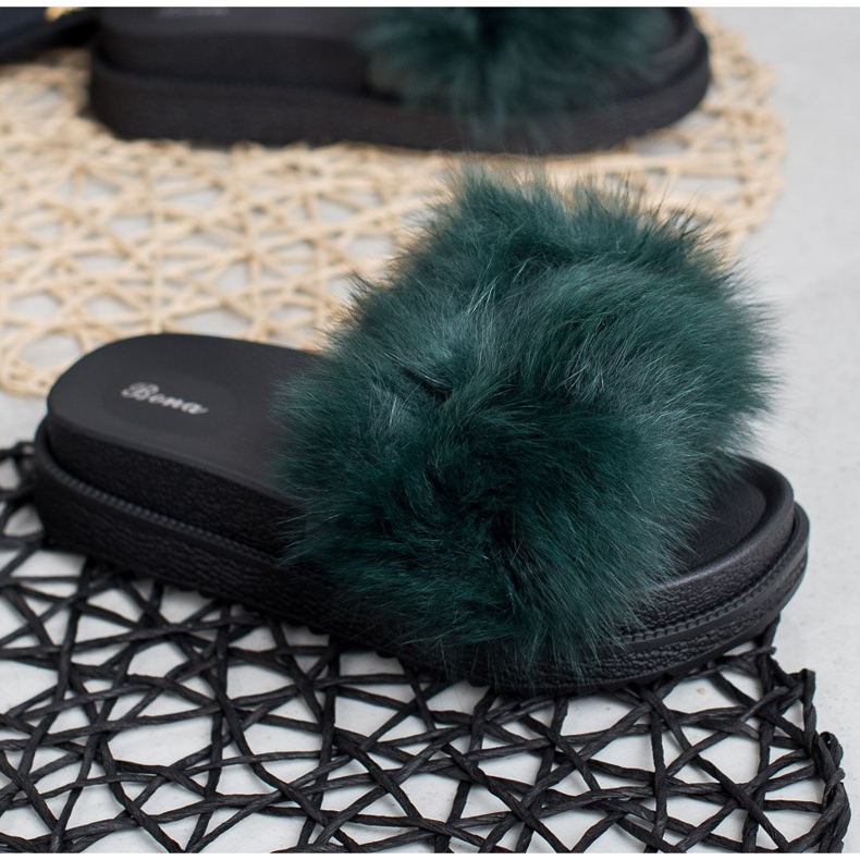 SHELOVET Pantofole Con Pelliccia verde 2