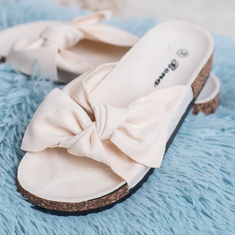 Bona Pantofole Scamosciate Con Fiocco beige 2