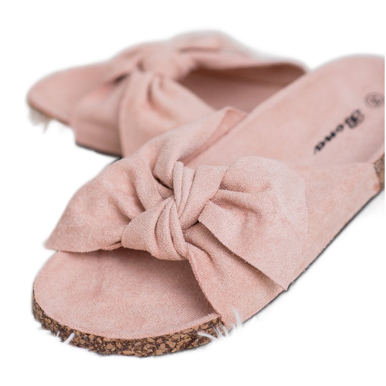 Bona Pantofole Scamosciate Con Fiocco rosa 1