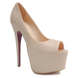 Tacchi alti laccati sulla piattaforma D913 Beige 1