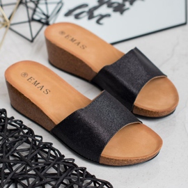 SHELOVET Pantofole con zeppa glitterate nero 1