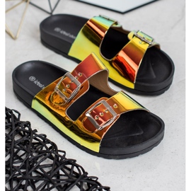 Ideal Shoes Pantofole con fibbia olografica giallo 1