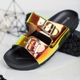 Ideal Shoes Pantofole con fibbia olografica giallo 2