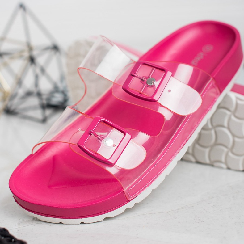 Ideal Shoes Pantofole Trasparenti Con Fibbia rosa 2