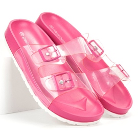 Ideal Shoes Pantofole Trasparenti Con Fibbia rosa 1