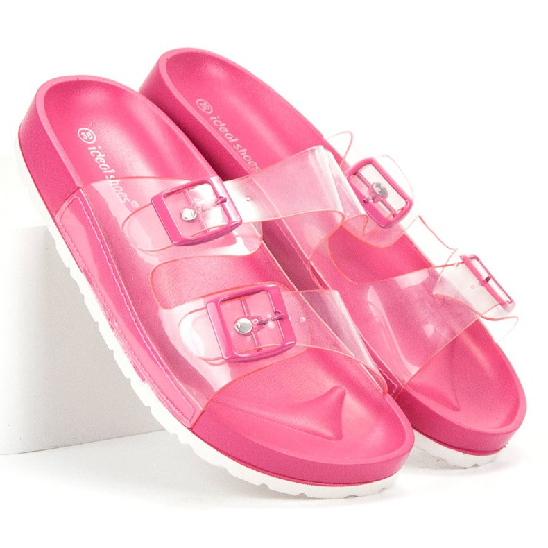 Ideal Shoes Pantofole Trasparenti Con Fibbia rosa 1