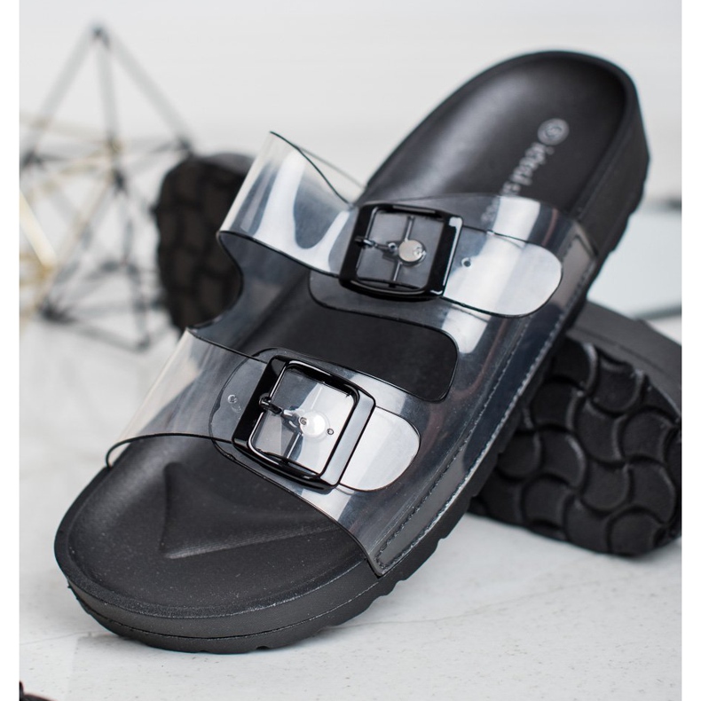 Ideal Shoes Pantofole Trasparenti Con Fibbia nero 1